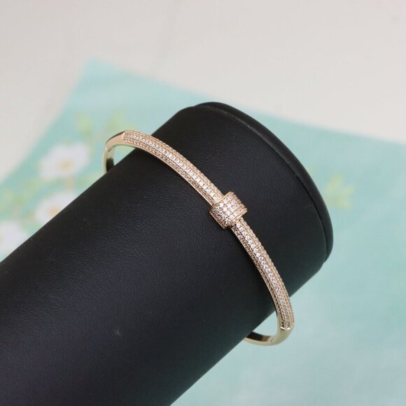 Rose Gold Bangle Bracelet with Sparkling Cubic Zirconia Accents, XPBL0553 - Picture 7 of 12